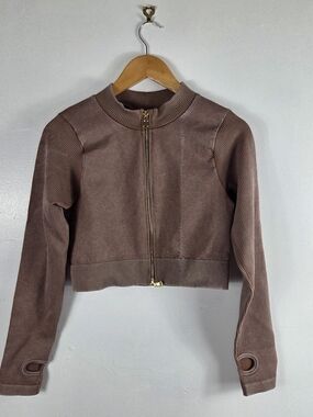 Daisy Brown Ribbed Crop Zip Jacket